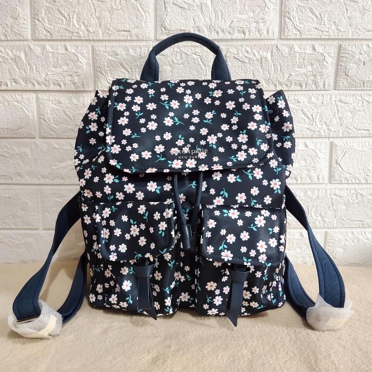 Kate Spade Carley Fleurett Nylon Large Flap Backpack BookBag Bag