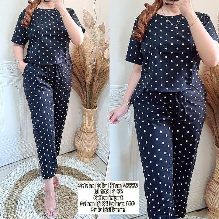KODE 4. Setelan Polka Hitam V5559 @173.000 Detail di pict, Fesyen