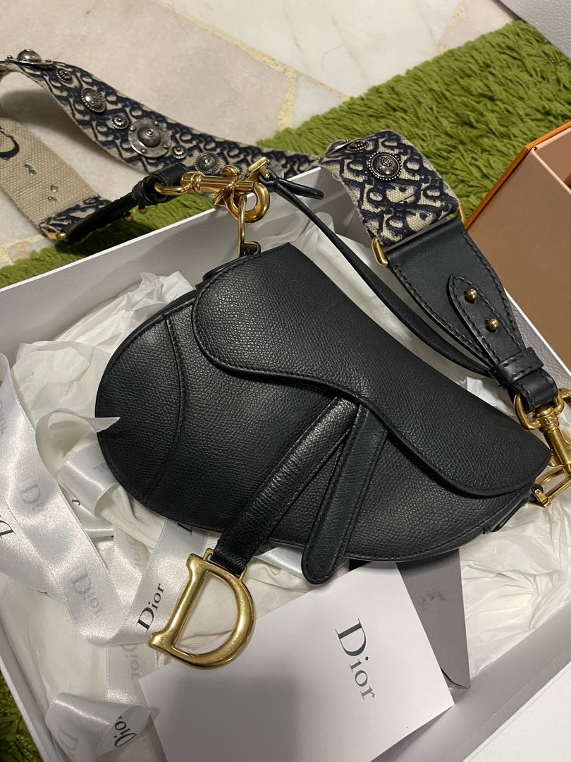 Lady Dior Mini Saddle Bag Black Calf Leather Women s Fashion