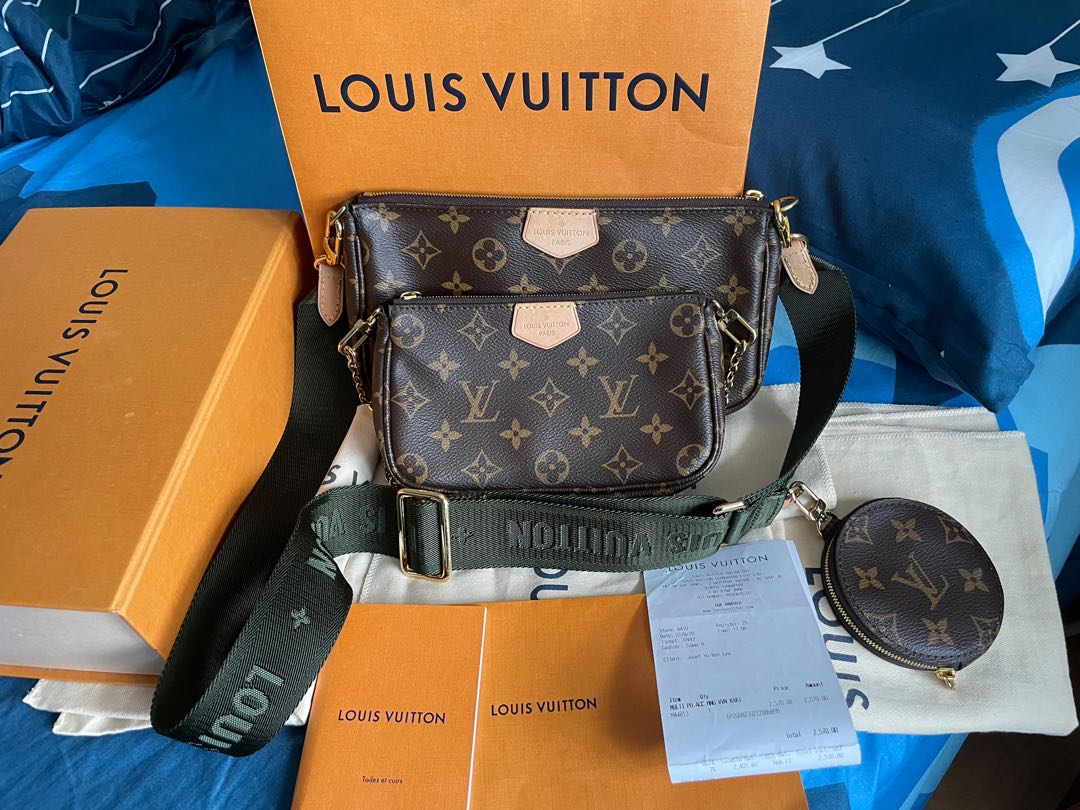 Louis Vuitton Blue and Red Damier Monogram Denim Patchwork Multi Pochette Accesoires Gold Hardware, 2019, Blue/Red Womens Handbag