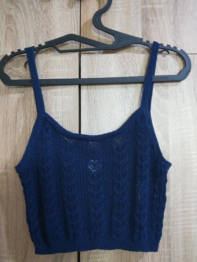Navy crochet top, Women's Fashion, Tops, Sleeveless on Carousell