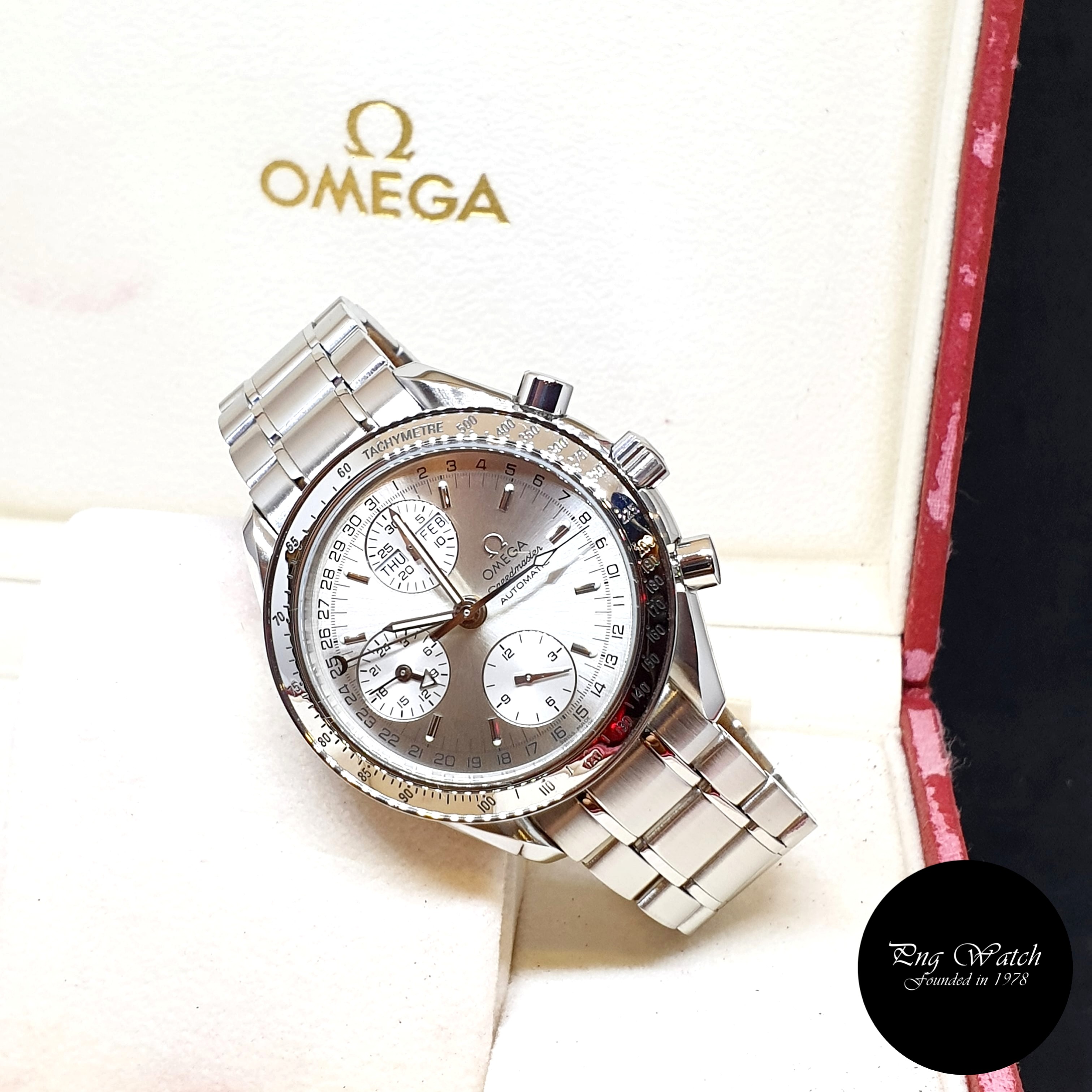 NOT AVAILABLE Omega Discontinued Silver Speedmaster Triple Date Chronograph Watch REF 3523.30 2002 Luxury Watches on Carousell