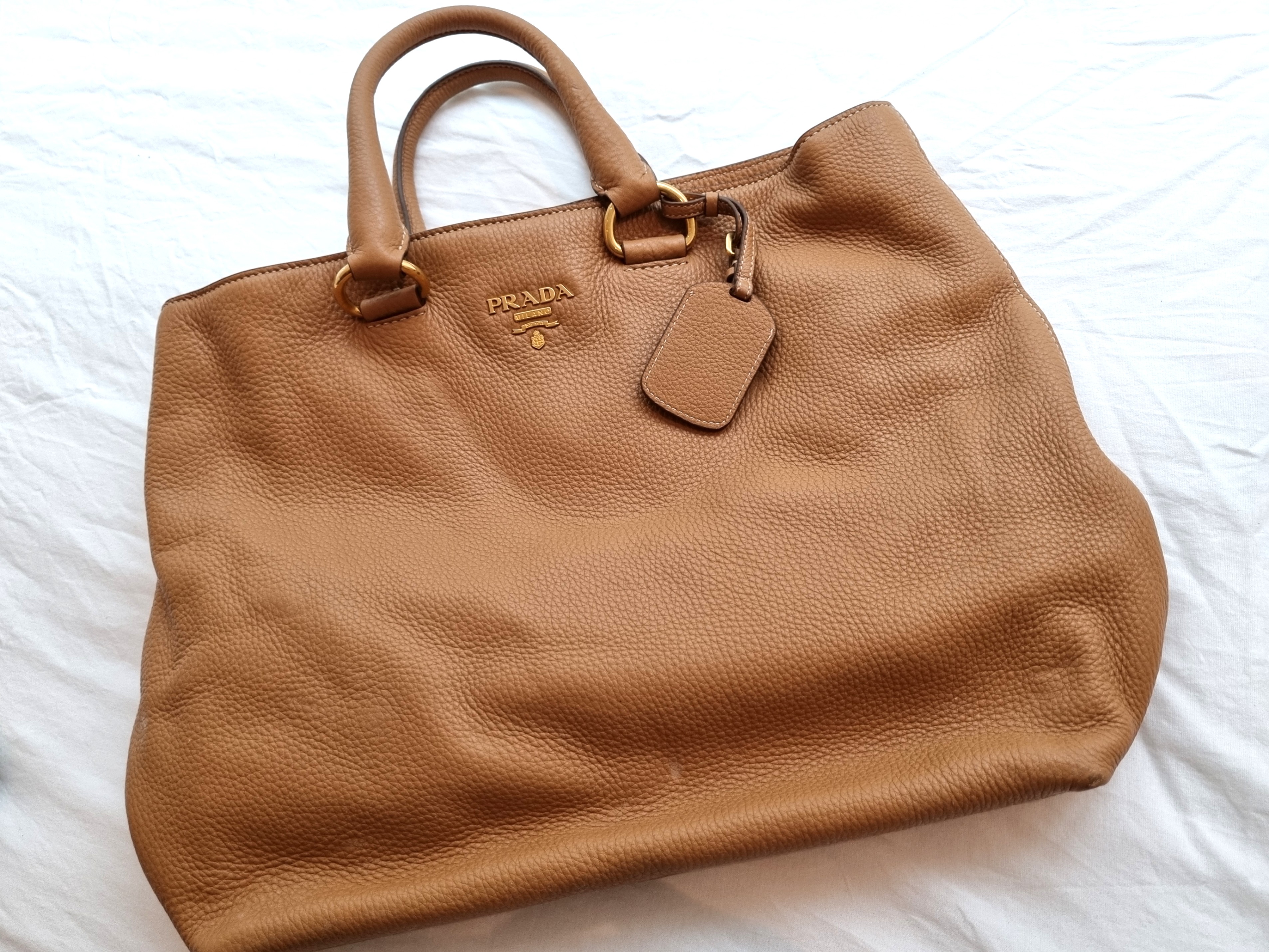 PRADA Tan Vitello Daino Leather Shopping Tote Bag Luxury Bags