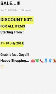 Sale 50% for all items gaessss!!