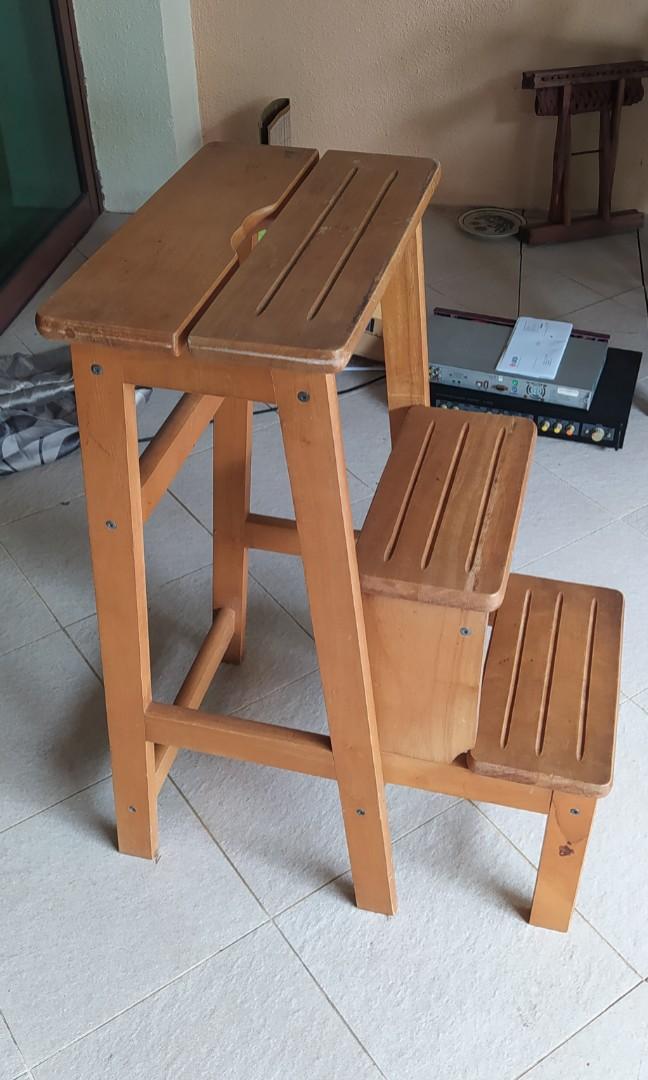 Solid wood folding step ladder stool, Furniture & Home Living, Home
