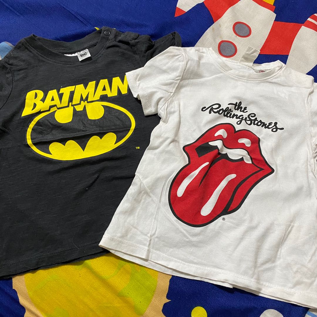 Take Both H M Baby Shirts Barely Used Batman The Rolling Stones Babies Kids Babies Kids Fashion On Carousell