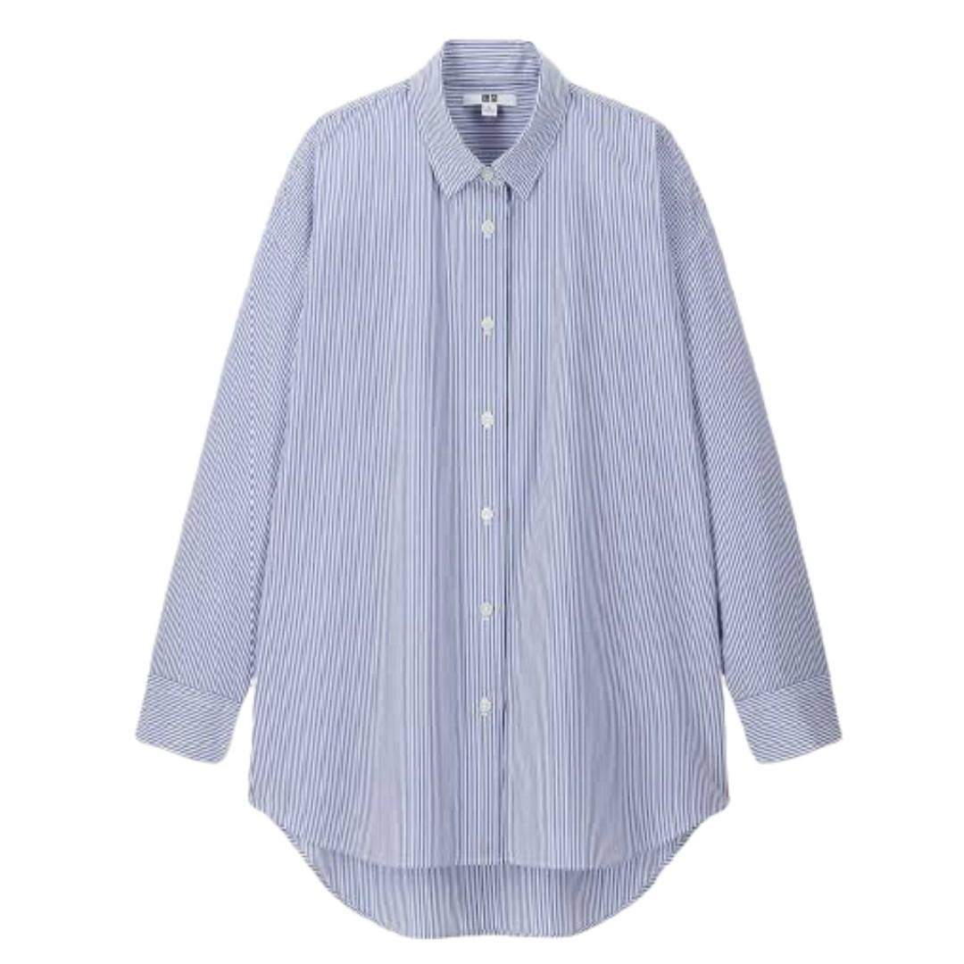 UNIQLO Blue Striped Long Shirt, Fesyen 