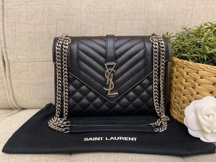 YSL Envelope Medium Grained De Poudre SHW (Category: Luxury Bags & Wallets) located in Manila. Submitted by bagislifeshop (Listing ID 1099958204, Image 1). Description: Cool!!! Too Cute 🖤🖤🖤 On Hand in PH🇵🇭 100% Authentic YSL Envelope Medium Grained de Poudre SHW Condition: 9/10 Comes with Dustbag.