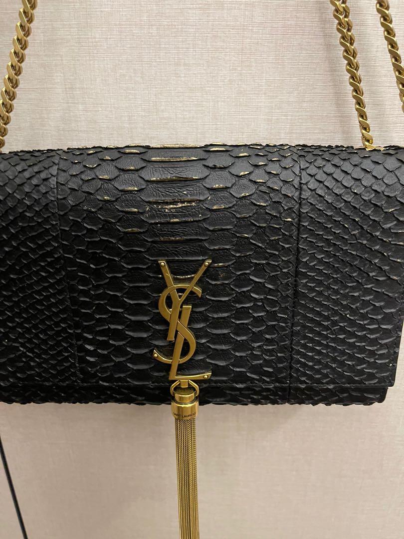 Yves Saint Laurent Silver Python Embossed Leather Kate Wallet On Chain Bag  - Yoogi's Closet