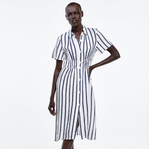 Zara striped linen dress cheap