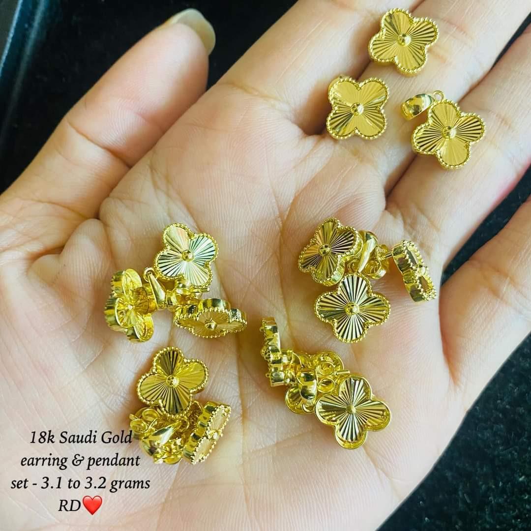 18K Saudi Gold VCA Earrings and Pendant, Women's Fashion ...