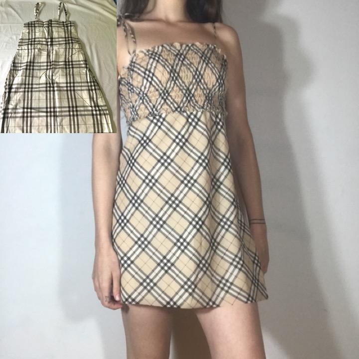 Beige Burberry Print Spaghetti Strap Dress Available for