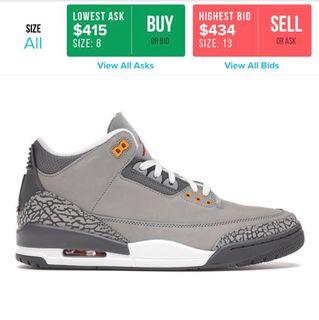 BRAND NEW WITH BOX AIR JORDAN 3 (III) RETRO – SILVER / SPORT RED – LIGHT GRAPHITE – ORANGE PEEL.