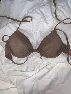 Brown faux suede bikini top