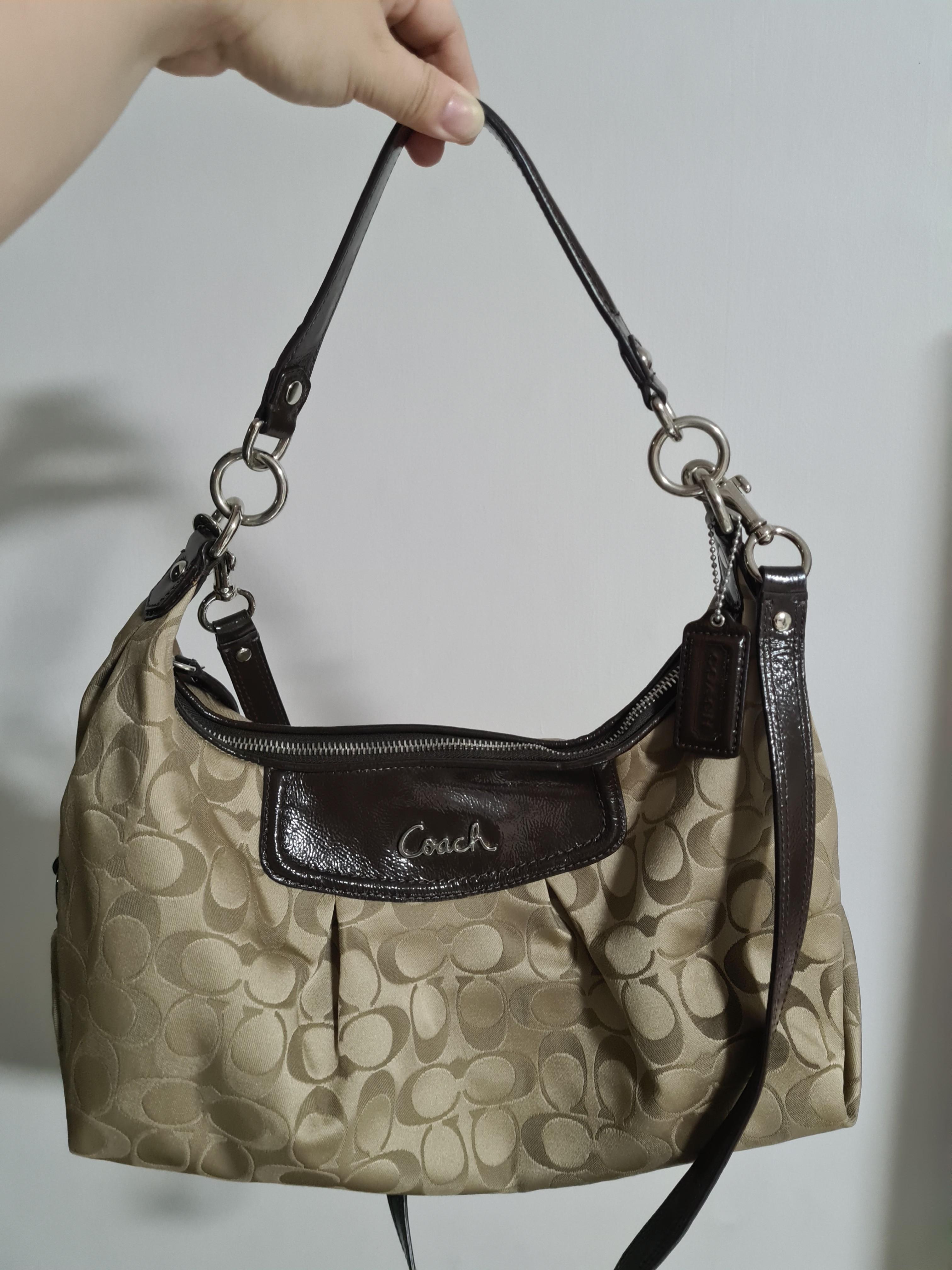 Coach Ashley Signature Canvas Patent Leather 2 Way Crossbody