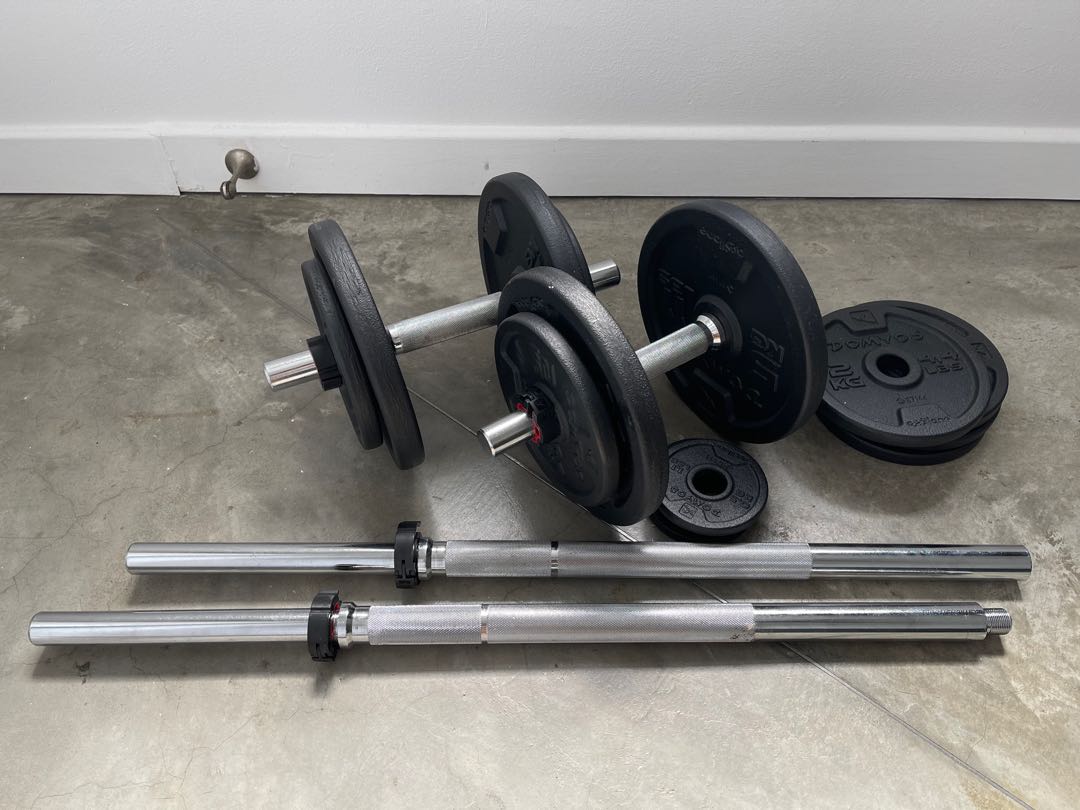 Dumbbells and bars kit 50kg, Sports Equipment, Exercise & Fitness