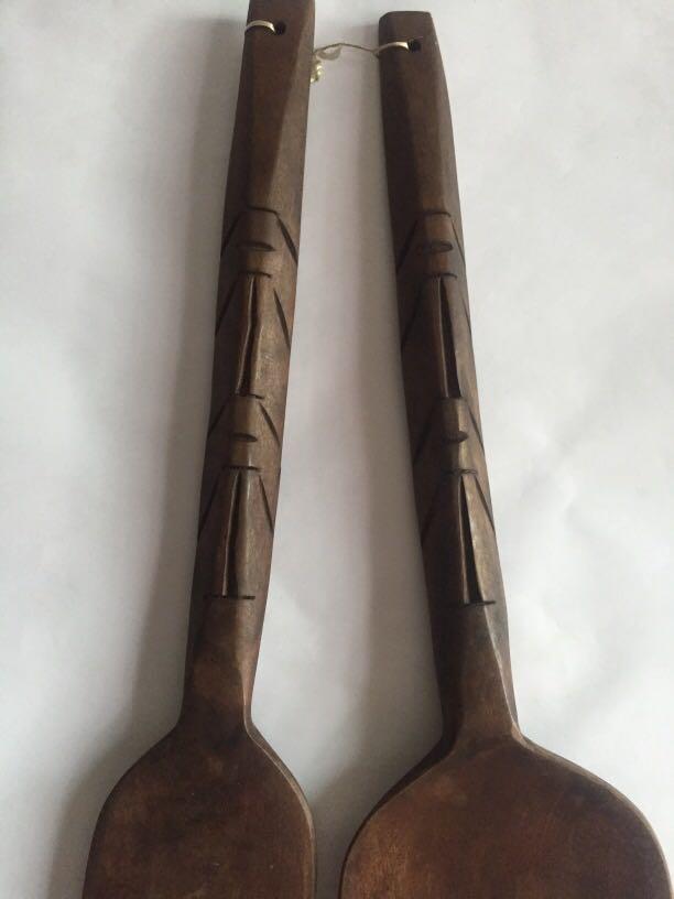 Fork & Spoon wood classic sculpture (Category: Wall Decor) located in Pasay City. Submitted by redgiftshop (Listing ID 1100245985, Image 3). Description: no issue height : 47 cm length : 13 cm direct bought in U product code: EV.