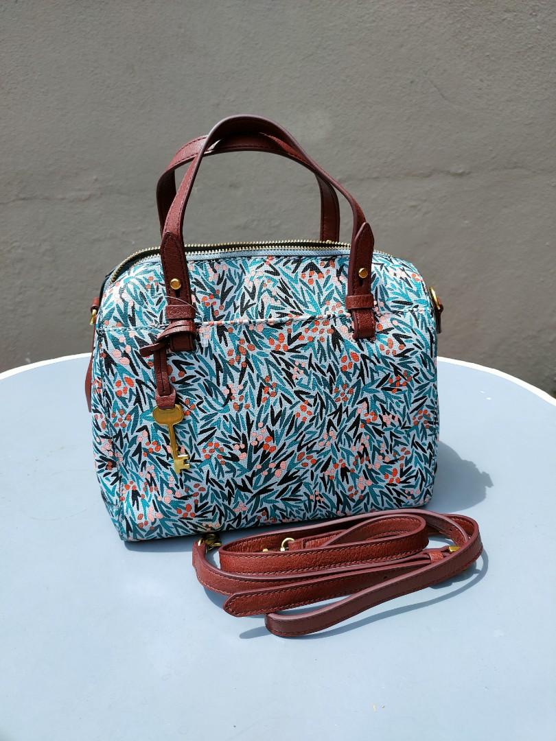 Fossil rachel satchel blue floral outlet