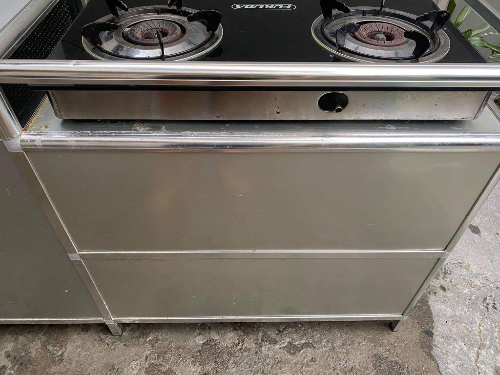 Fukuda 2 burner Temper Glass Gas Stove with Aluminum Stove Stand 5 door