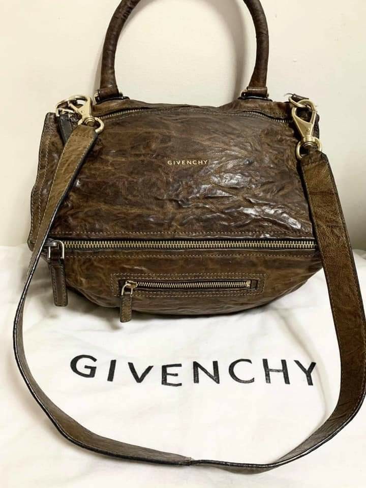 Givenchy Brown Wrinkled Sheepskin Medium Pandora Crossbody Sling Bag