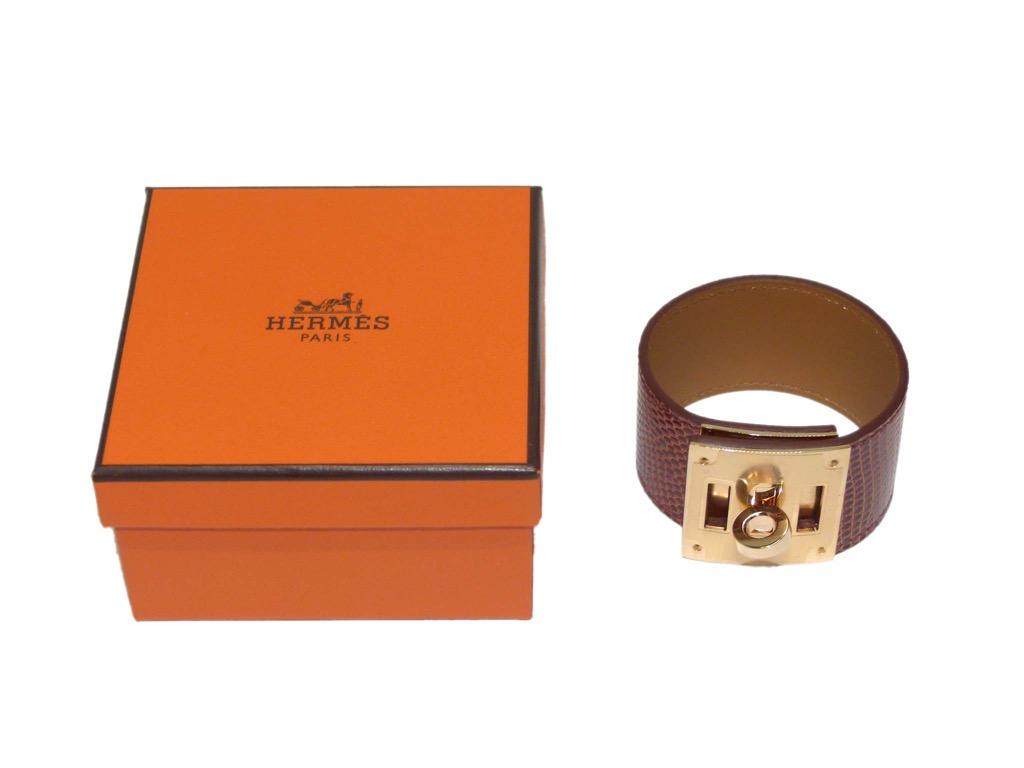 Hermes Lizard Kelly Dog Bracelet Etrusque Colour with Rose Gold