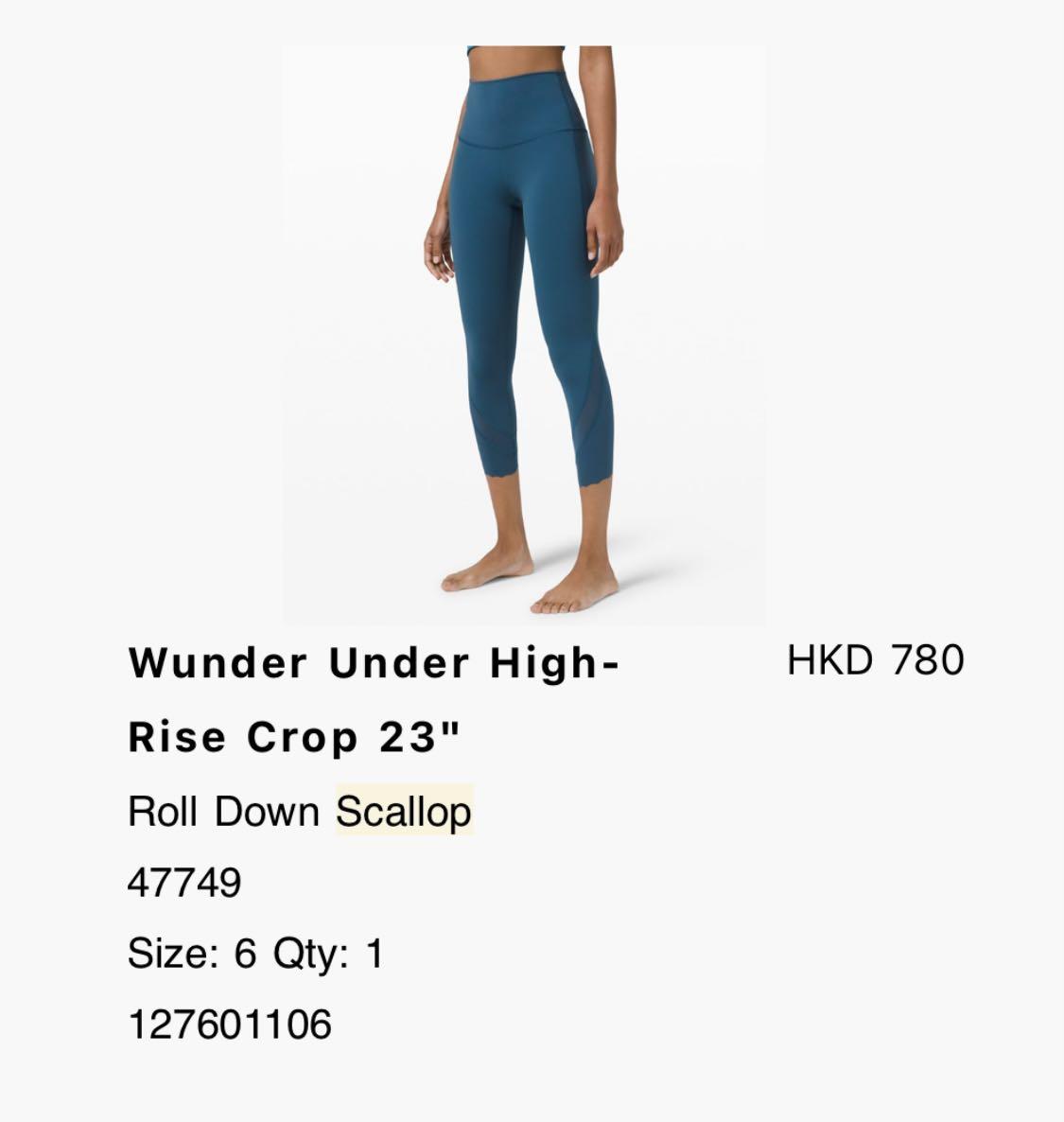 LULULEMON size 6, sage colour. Wunder Under High-Rise Crop 23 Roll Down  Scallop (as good as new), Women's Fashion, Activewear on Carousell