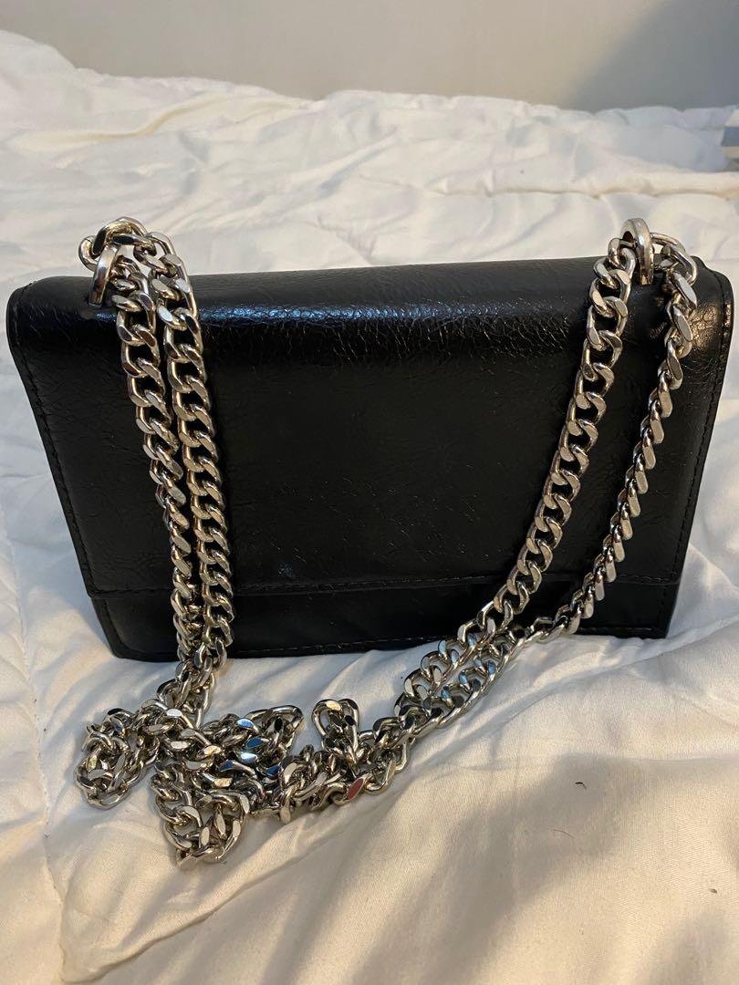 Black sling bag with silver chain clearance