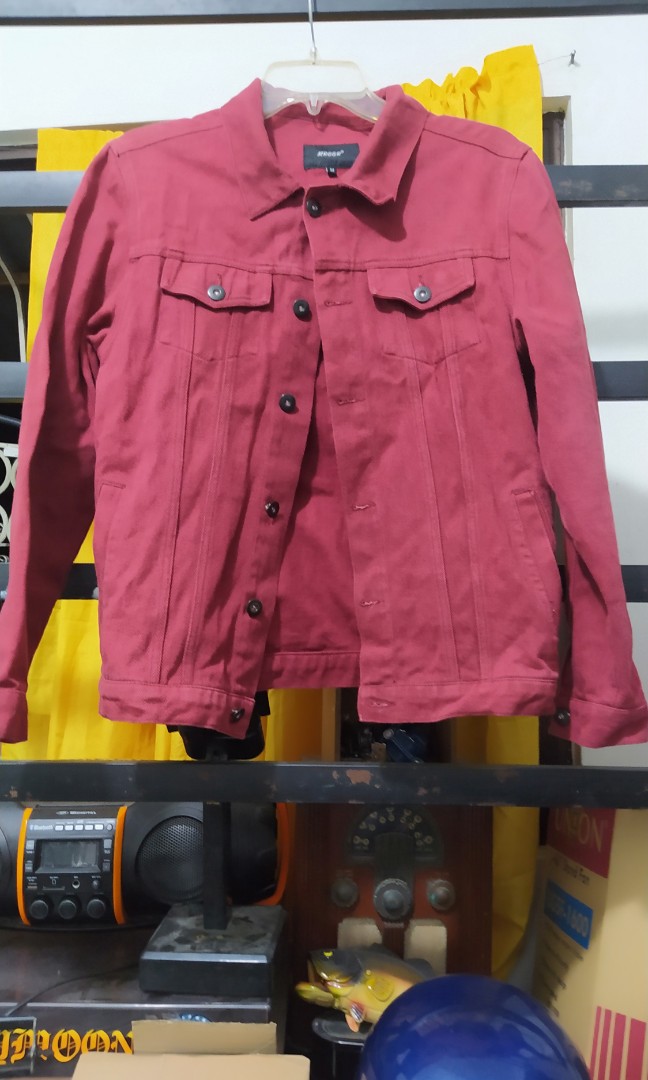 mens maroon denim jacket