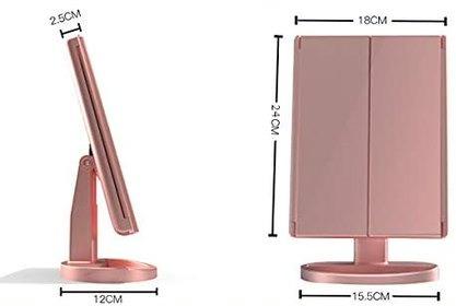 3 FOLDS  MAYBEAU Makeup Vanity Mirror with Magnification Lights Rose Gold Tabletop Mirror Battery Operated