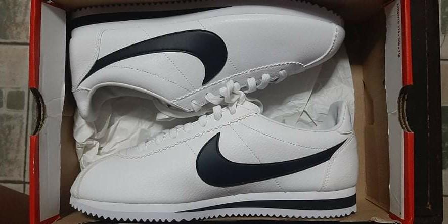 Nike cortez white with black swoosh sale