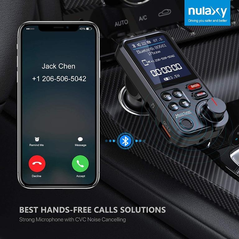 Nulaxy KM30 Bluetooth Adapter Car, Strong Microphone FM Transmitter Car