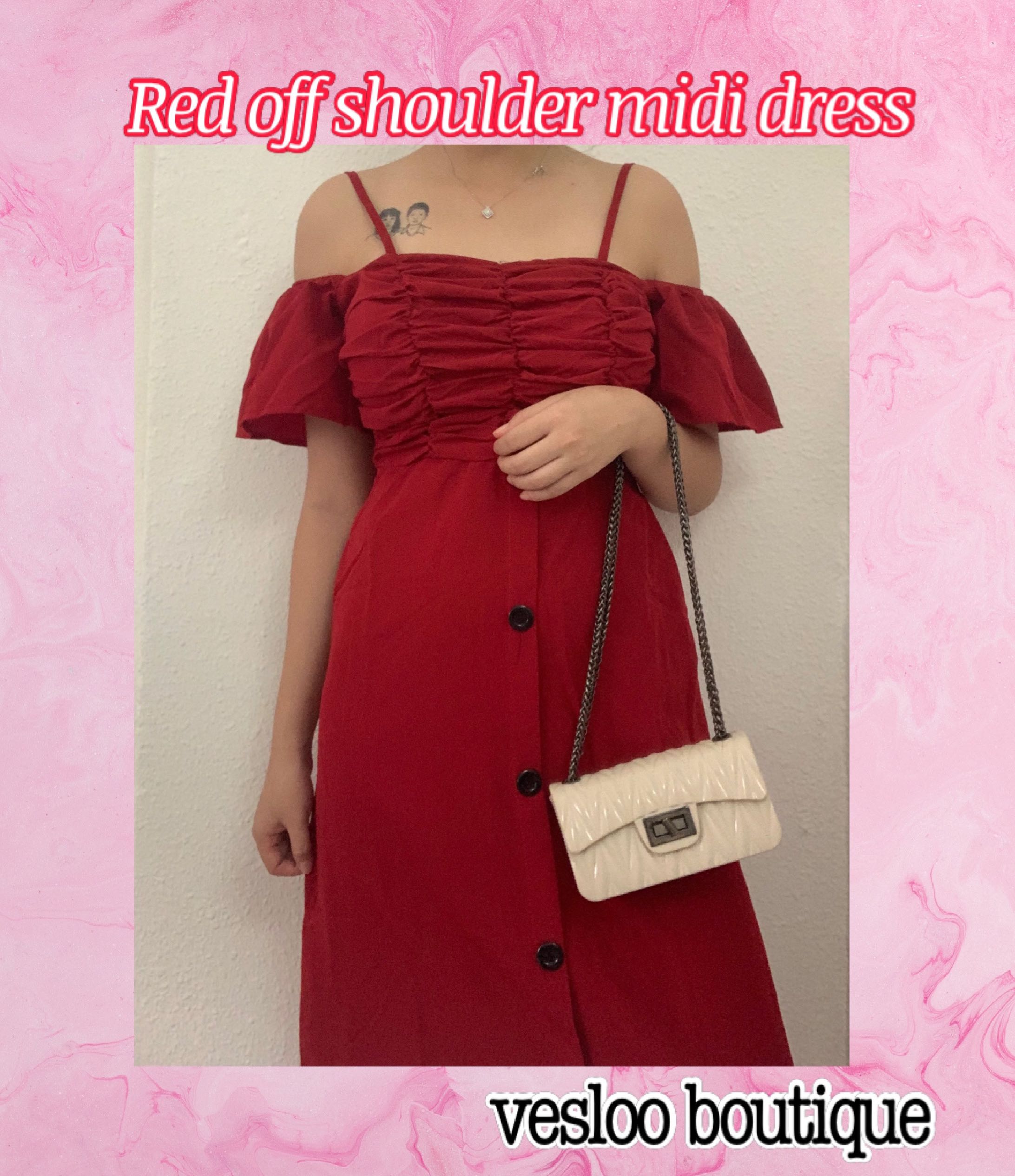 Red Off Shoulder Midi Dress Women s Fashion Dresses Sets