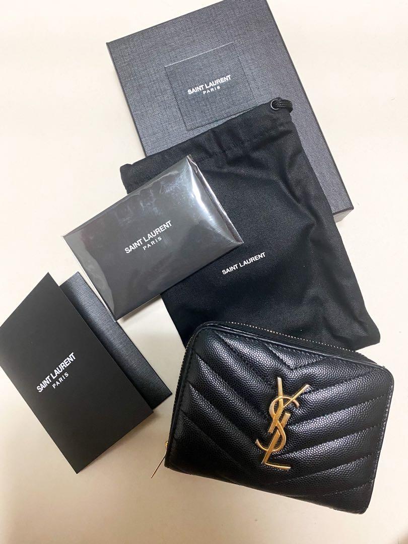 Saint Laurent Monogram Compact Zip Around Wallet in Grain De Poudre