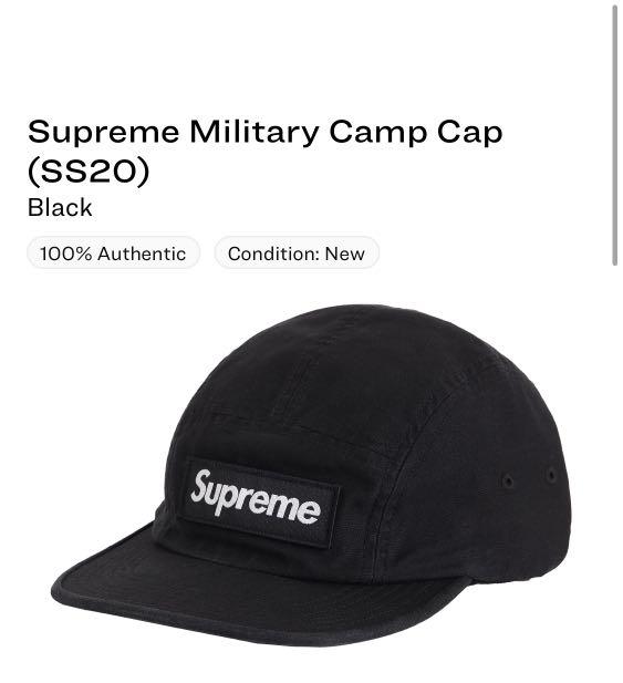 Supreme Military Camp Cap FW20 black, 男裝, 手錶及配件, 棒球帽、帽 