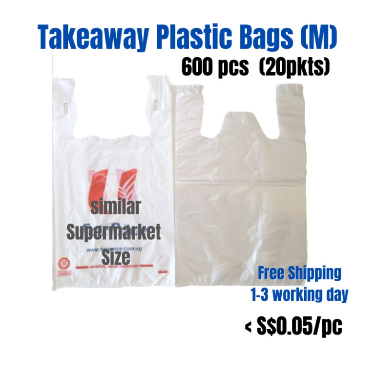 Wholesale MEDIUM Takeaway Transparent Plastic Carrier Bags