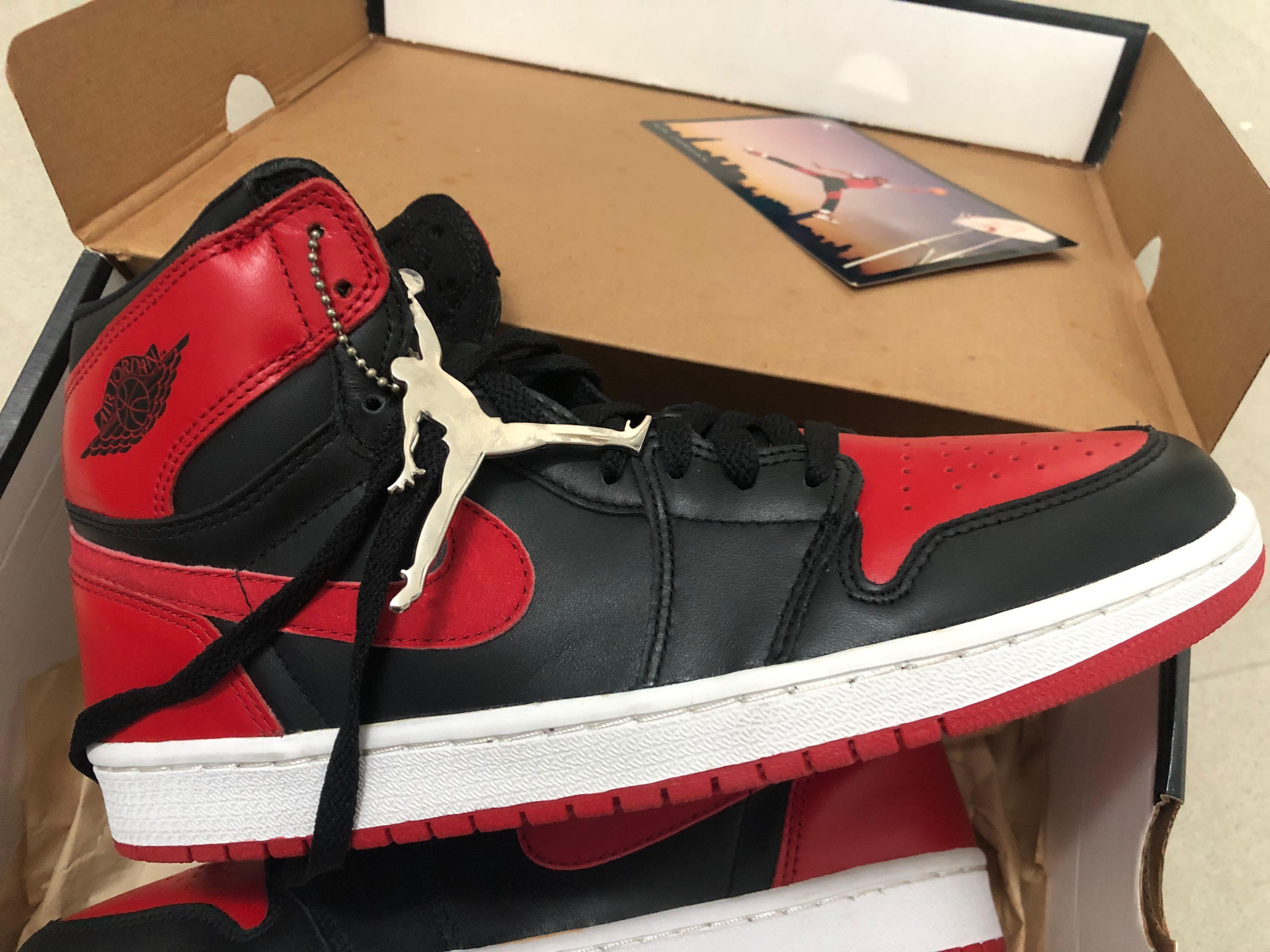 2001年全新Air Jordan 1 Bred US Sz9.5 限量號碼6212/14984, 男裝, 鞋