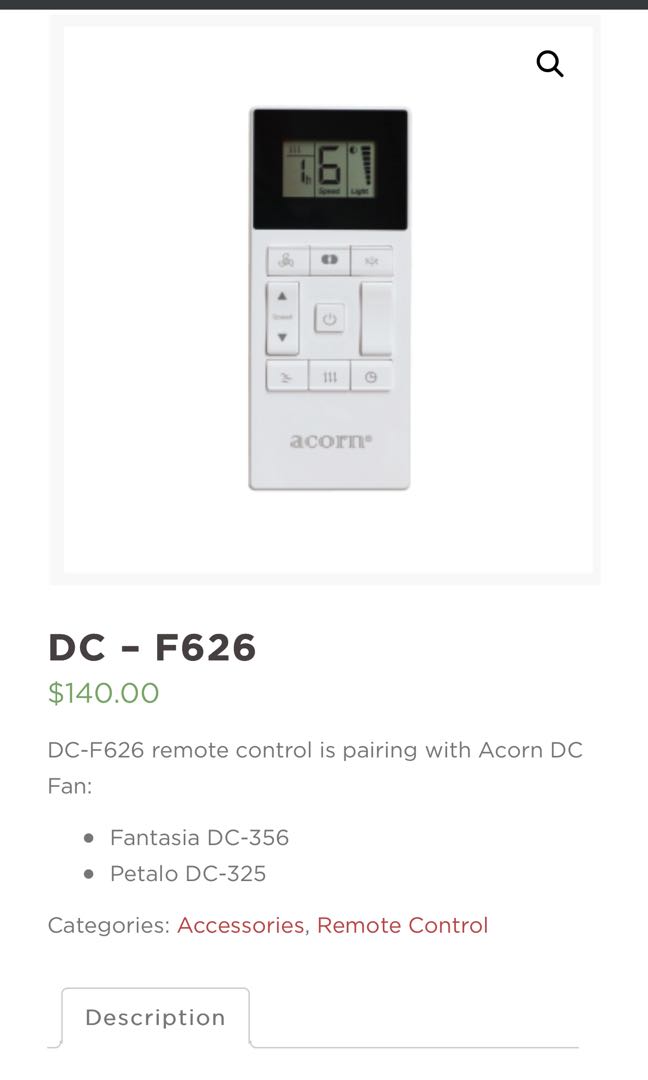 Acorn DCF626 remote control, Furniture & Home Living, Lighting & Fans, Fans on Carousell