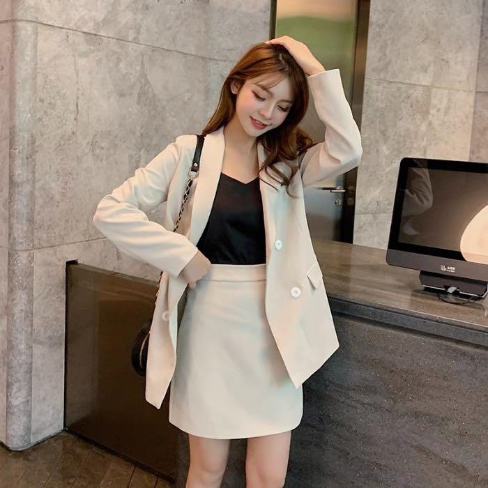 Sun-imperial - women beige two piece skirt set with cropped blazer jacket  and wrap mini skirt – Sun-Imperial