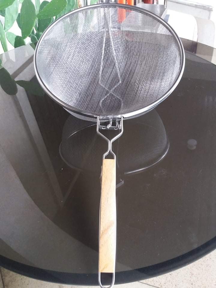 Extra large mesh strainer with wooden handle, Furniture & Home Living