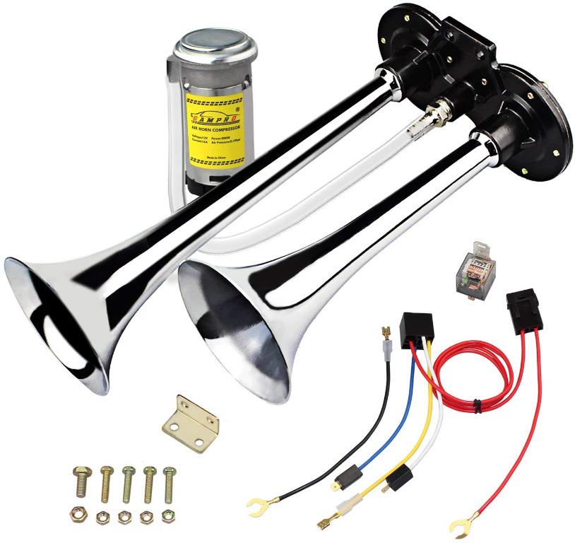 DHUILE Car Horn 12V 150db air horn car speaker 430mm Chrome Zinc Single Trumpet Truck electric horn with Compressor for Any 12V Vehicles Lorrys Trucks Trains Boats Cars DHUILE Car Horn 12V 150db air horn car speaker 430mm Chrome Zinc Single Trumpet Truck electric horn with Compressor for Any 12V Vehicles Lorrys Trucks Trains Boats Cars