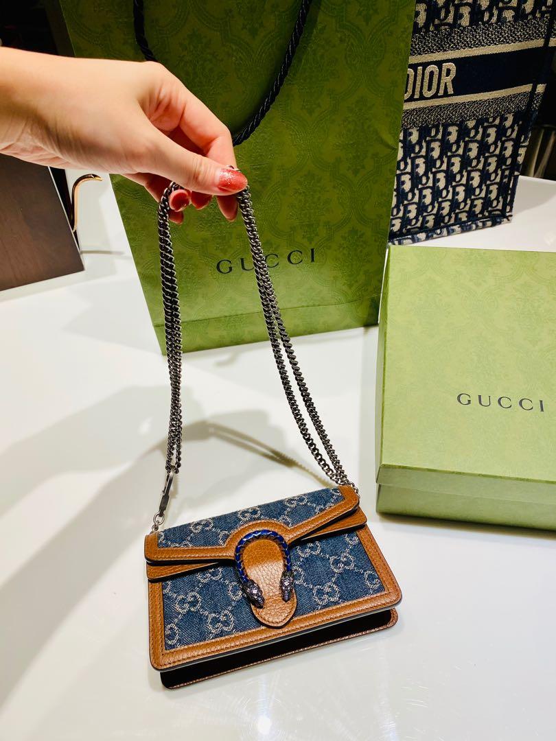 Gucci Blue/Tan GG Denim and Leather Super Mini Dionysus Crossbody Bag Gucci