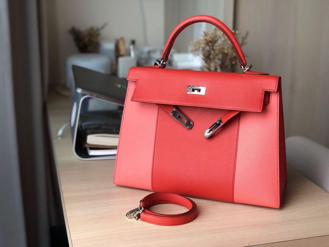 Hermes Kelly 35 Flag Bag Limited Edition Flamingo and Coral Rare