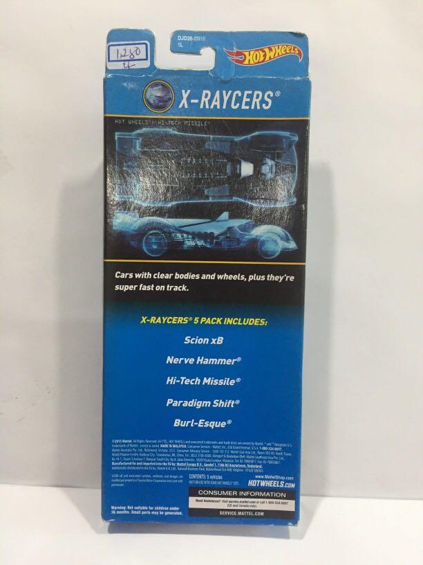 HotWheels collectibles original from US (Category: Vehicle & Diecast Models) located in Pasay City. Submitted by redgiftshop (Listing ID 1100484572, Image 3). Description: X-RAYCERS 5 packs includes: Scion xB, Nerve Hammer, Hi- Tech Missile, Paradigm Shift, Burl-Esque direct bought in US product code: CL.