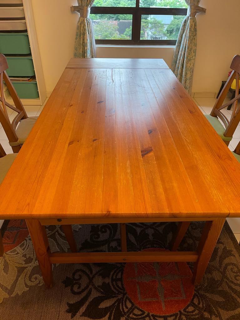 IKEA wooden dining table expandable with 4 chairs, Furniture & Home