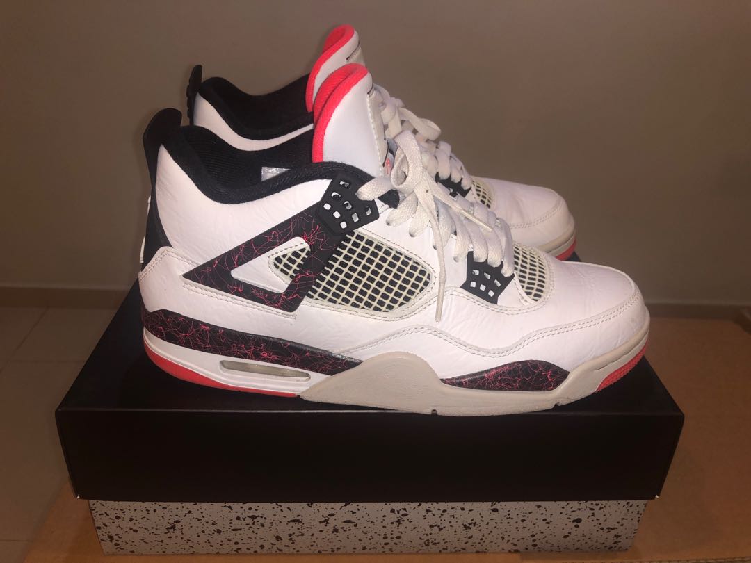 Jordan 4 Retro White Black Bright Crimson Men s Fashion Footwear