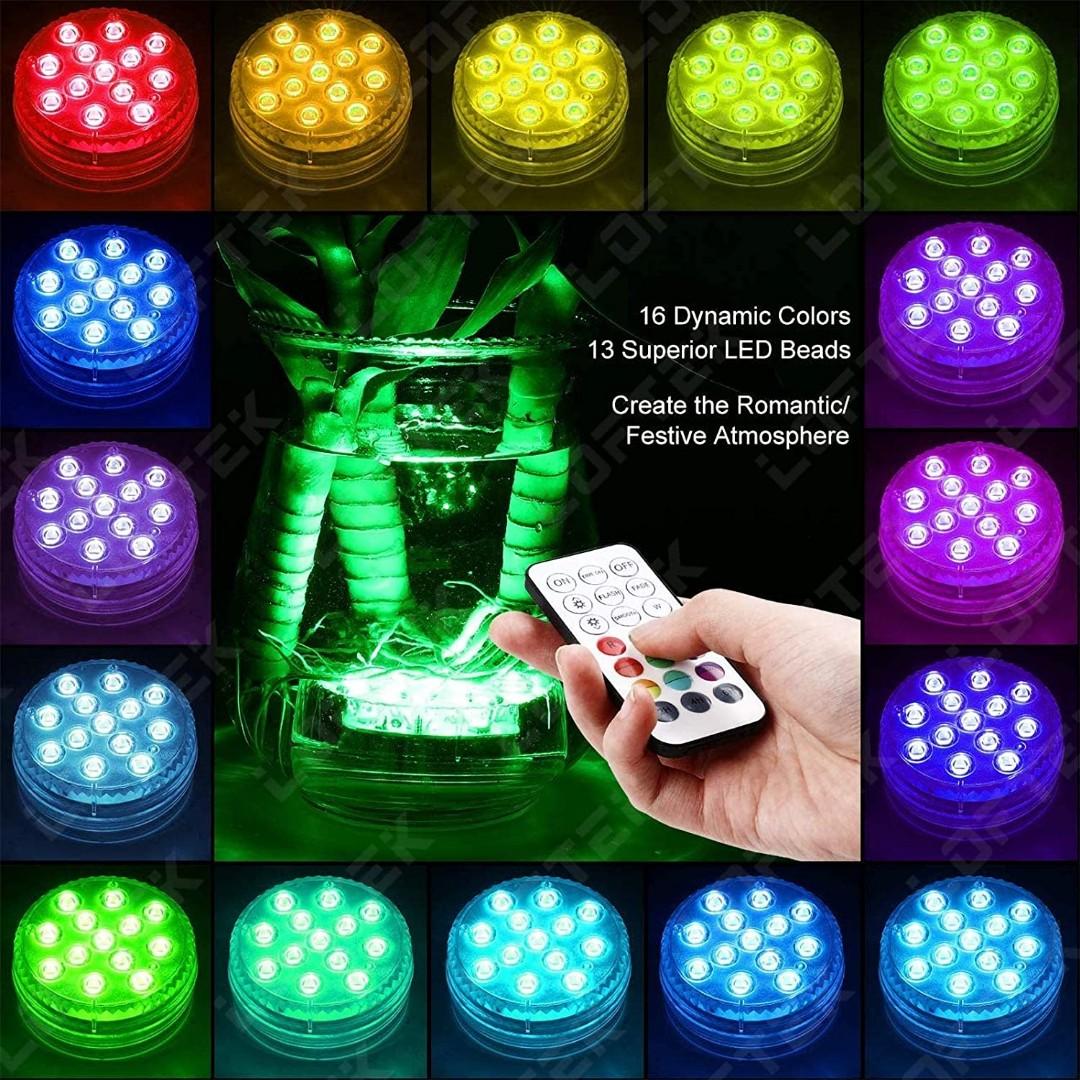 LOFTEK Hot Tub Lights Pool Lights Underwater Bath Spa Lights Waterproof Pond Lights with 13 LED Beads Bright Submersible LED Lights for Garden Swimming Pool Fish Tank Decorations RF Remote 4Pcs Furnit...