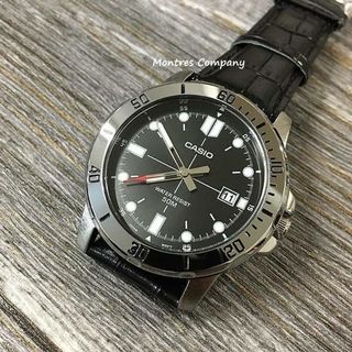 Montres Company 香港註冊公司(32年老店) 卡西歐 CASIO 黑水鬼 黑色皮革錶帶 點字 黑銀色 MTPVD01 MTPVD01L MTP-VD01 MTP-VD01L MTP-VD01L-1 MTP-VD01L-1E 十七款色有現貨64210291173122110