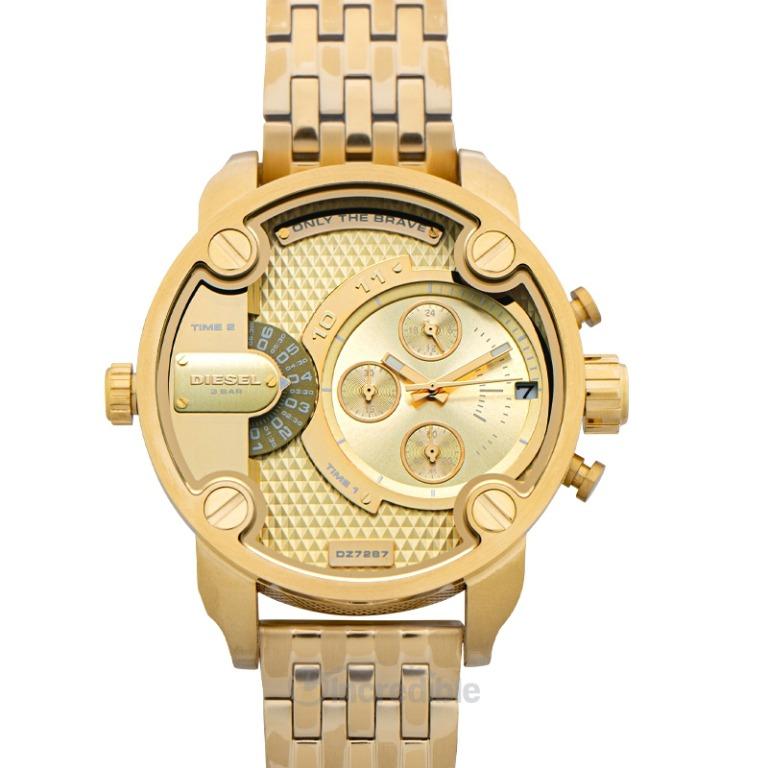 NEW Diesel Mega Chief Quartz Gold Dial Stainless Steel Men s