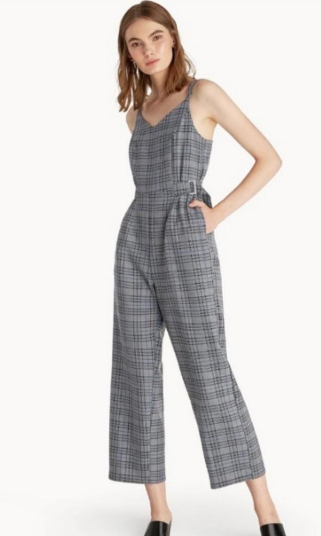 Grey sales plaid jumpsuit