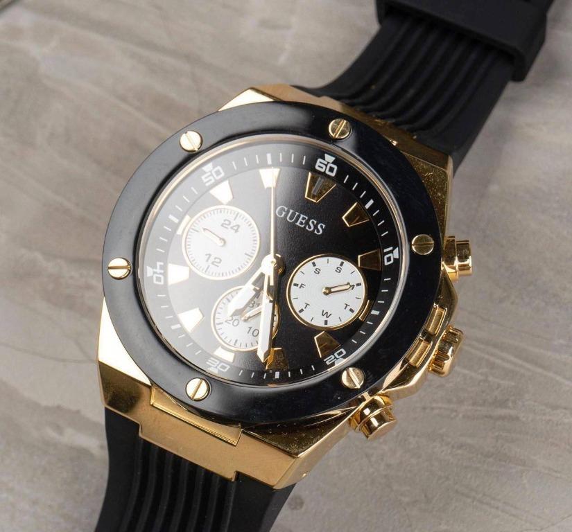 READY STOCK ORIGINAL GUESS POSEIDON BLACK DIAL ROSEGOLD CASE